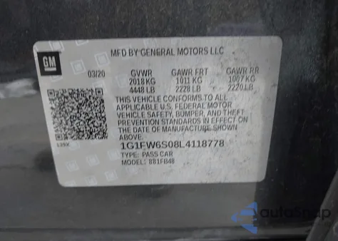 2020 Chevrolet Bolt Ev Fwd Lt z USA, uszkodzony, nr VIN 1G1FW6S08L4118778